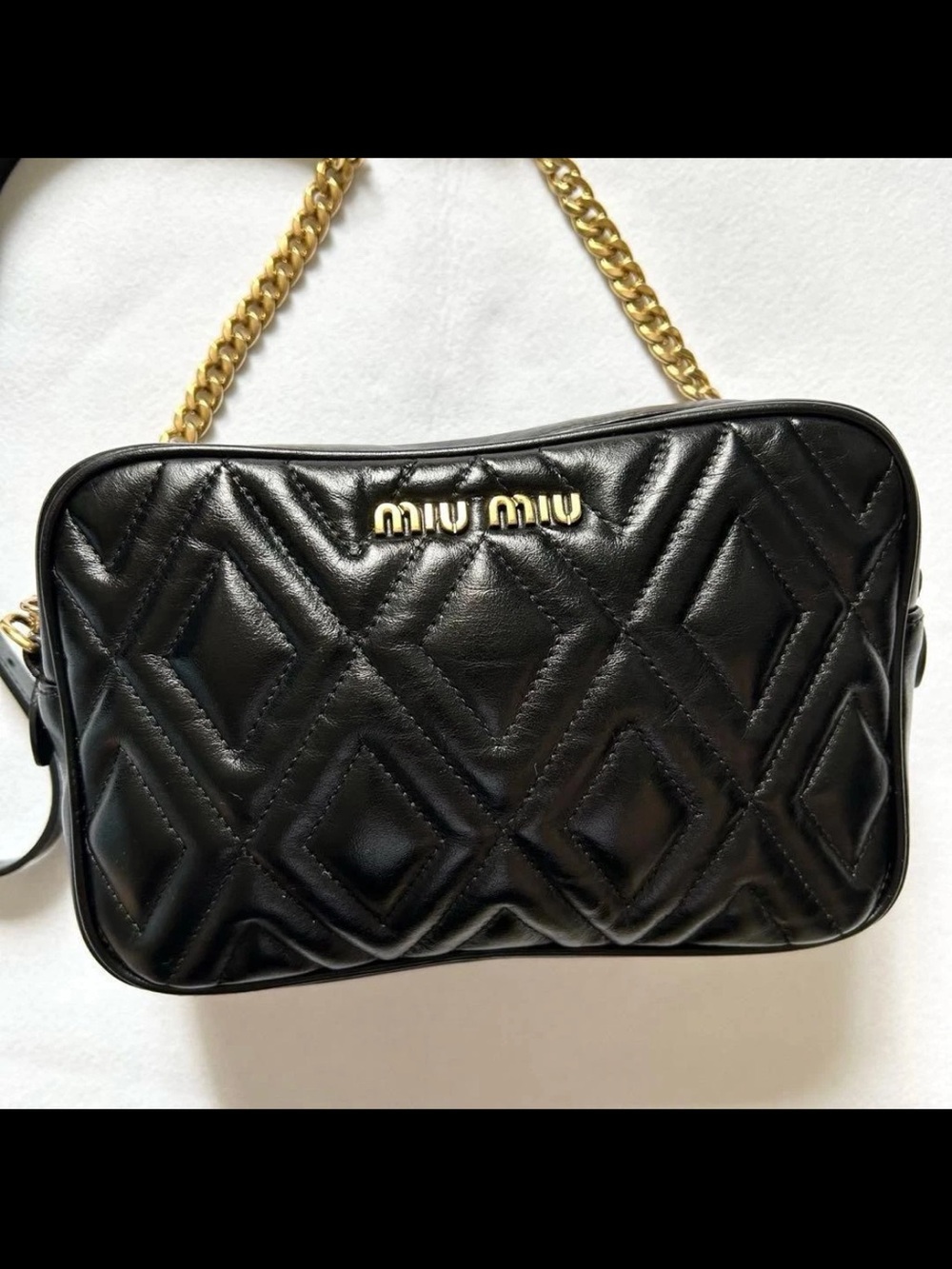 Miu Miu Black Quilted Camera Bag with Gold Chain Accent - Picture 2 of 14